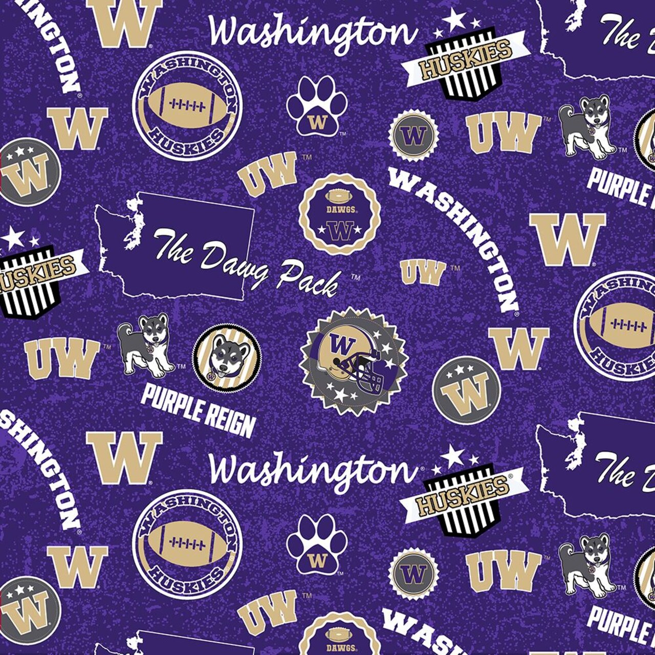 Sykel Enterprises-University of Washington Cotton Fabric-Washington Huskies Home State Cotton Quilting Fabric